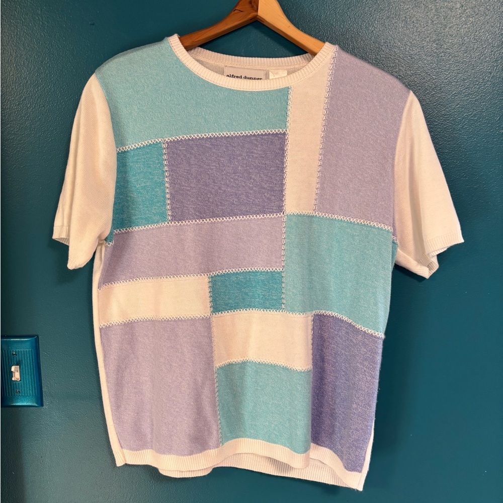 Easter Pastel Color Block Patchwork Knit Shortsleeved Top